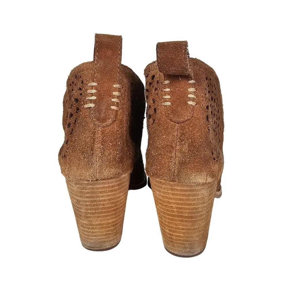 Jeffrey Campbell Rosalee Suede Perforated Ankle Booties Laser Cut Brown Size 8.5